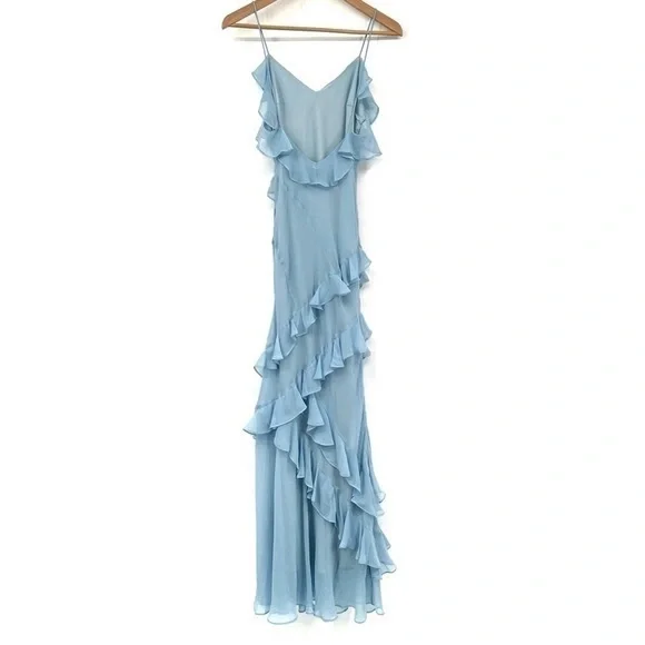 LoveShackFancy Rialto Dress in Aqua Mist size 4 silk maxi ruffle strappy gown